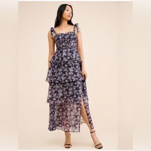 Astr Blue Sleeveless Tiered Maxi Dress